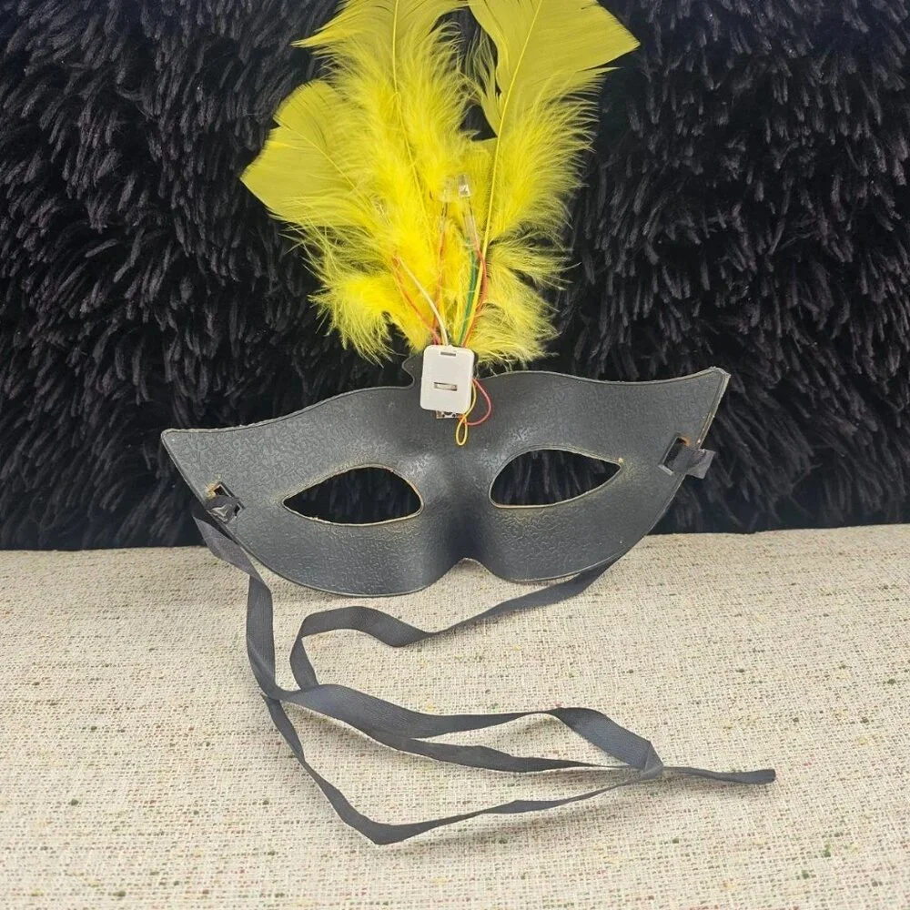 Yellow Faux Feather Mask Party Light Up Face Eye Mask Masquerade Mardi Gras Mask